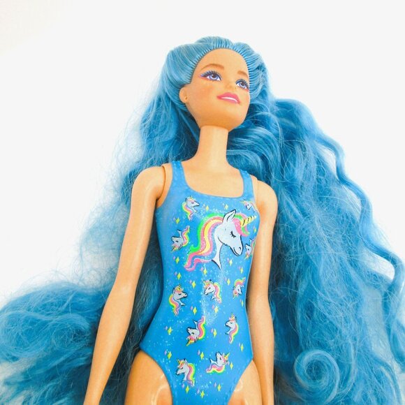 Barbie 2013 Color Change Doll Unicorn Blue Swimsuit Long Wavy Hair 12" Tall - Picture 1 of 4